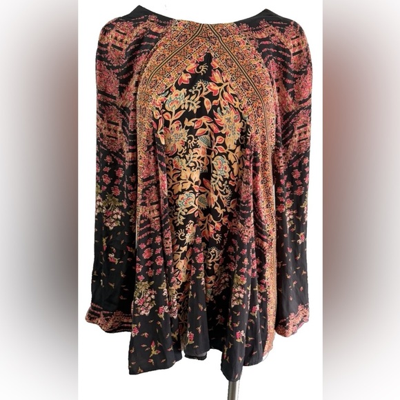 Free People Stevie Printed Tunic Dress in Black Multi Floral Motif Size M - Picture 1 of 16